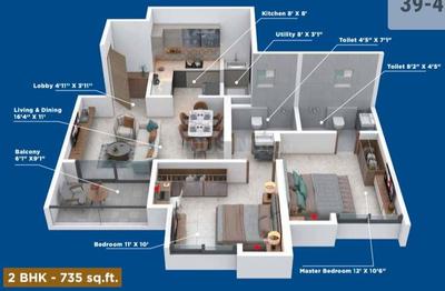 Image of 1001 Sq.ft 2 BHK Apartment / Flat for sale in Sukhwani Verde, Undri, Pune for Rs. 7500000