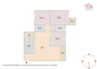 Image of 1585 Sq.ft 3 BHK Apartment / Flat for sale in White Field Ville, Whitefield, Bengaluru for Rs. 20600000