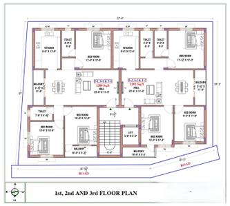 Floor Plan Image of 1194 Sq.ft 3 BHK Apartment / Flat for sale in Nanmangalam Chennai for Rs. 9432600