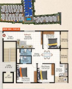 Image of 1540 Sq.ft 3 BHK Apartment / Flat for sale in Mukunda Brundhavan, K R Puram, Bengaluru for Rs. 9950000