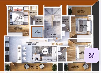 Image of 1450 Sq.ft 3 BHK Apartment / Flat for sale in Nigdi, Pune for Rs. 14000000