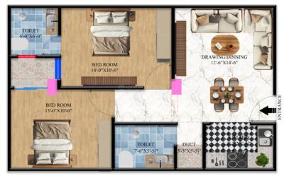 Image of 800 Sq.ft 2 BHK Apartment / Flat for sale in Gomti Nagar, Lucknow for Rs. 5494500