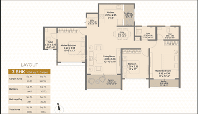 Image of 1531 Sq.ft 3 BHK Apartment / Flat for sale in Royal Sky Eloria, Pimple Saudagar, Pune for Rs. 14000000