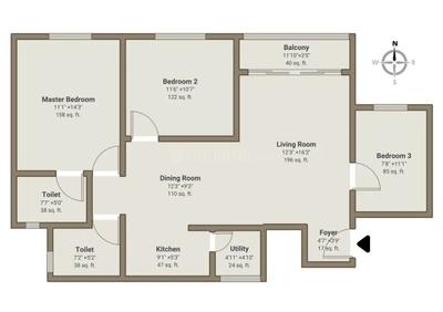Image of 1251 Sq.ft 3 BHK Apartment / Flat for sale in SJR Parkway Homes, Rayasandra, Bengaluru for Rs. 11900000