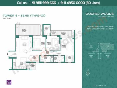Image of 1525 Sq.ft 3 BHK Apartment / Flat for sale in Godrej Woods, Sector 43, Noida for Rs. 32500000