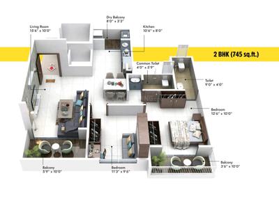 Image of 1028 Sq.ft 2 BHK Apartment / Flat for sale in Sai Essen Vaastu Dreams III, Chikhali, Pune for Rs. 6300000