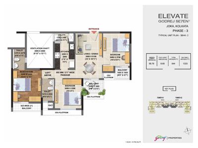 Image of 1200 Sq.ft 3 BHK Apartment / Flat for sale in Godrej Seven, Joka, Kolkata for Rs. 6700000