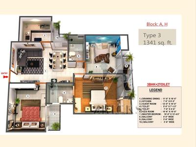 Image of 1341 Sq.ft 3 BHK Apartment / Flat for sale in Proview Officer City, Raj Nagar Extension, Ghaziabad for Rs. 7600000