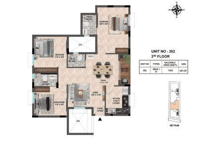 Image of 1287 Sq.ft 3 BHK Apartment / Flat for sale in Rams Apollo, Choolaimedu, Chennai for Rs. 19000000