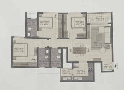 Image of 1498 Sq.ft 3 BHK Apartment / Flat for sale in Sobha Manhattan Towers Town Park, Yadavanahalli, Bengaluru for Rs. 30000000