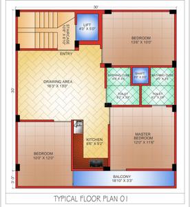 Floor Plan Image of 1016 Sq.ft 3 BHK Builder Floor for sale in Laxmi Nagar New Delhi for Rs. 13500000