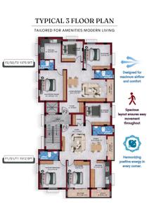 Floor Plan Image of 1375 Sq.ft 3 BHK Apartment / Flat for sale in Velachery Chennai for Rs. 13950000