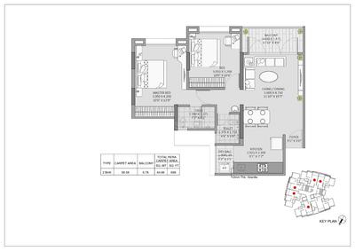 Floor Plan Image of 945 Sq.ft 2 BHK Apartment / Flat for sale in Krishna Aviro, Mohammed Wadi Pune for Rs. 6590000