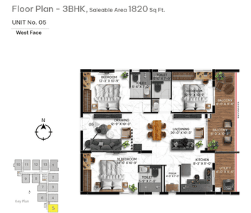 Image of 1550 Sq.ft 3 BHK Apartment / Flat for sale in Miyapur, Hyderabad for Rs. 10000000