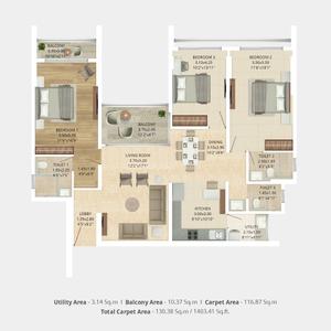 Image of 1455 Sq.ft 3 BHK Apartment / Flat for sale in Rohan Ekam Phase 2, Balewadi, Pune for Rs. 15800000
