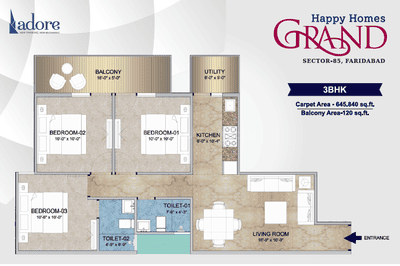 Image of 1000 Sq.ft 3 BHK Apartment / Flat for sale in Adore Happy Homes Grand, Sector 85, Faridabad for Rs. 6200000