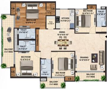 Floor Plan Image of 2900 Sq.ft 4 BHK Apartment / Flat for sale in Majra Dehradun for Rs. 23200000