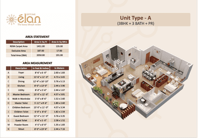Image of 2050 Sq.ft 3 BHK Apartment / Flat for sale in Epitome Elan, JP Nagar, Bengaluru for Rs. 33500000