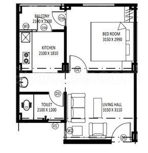 Image of 323 Sq.ft 1 BHK Apartment / Flat for sale in Bicholi Hapsi, Indore for Rs. 1000000