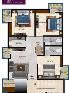Floor Plan Image of 1267 Sq.ft 3 BHK Apartment / Flat for sale in Chatribari Guwahati for Rs. 8235500