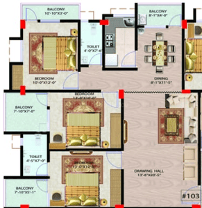 Floor Plan Image of 1500 Sq.ft 3 BHK Apartment / Flat for rent in Prem Ashirwad Enclave, Digha Patna for Rs. 20000