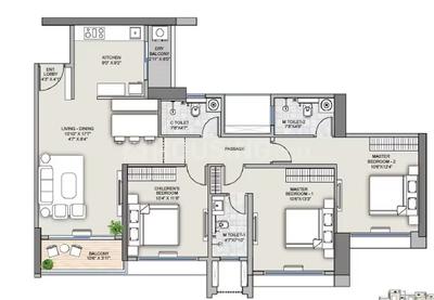 Image of 1007 Sq.ft 2 BHK Apartment / Flat for sale in Supreme Rivana Ph I, Punawale, Pune for Rs. 8400000