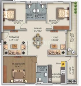 Image of 1365 Sq.ft 2 BHK Apartment / Flat for sale in Kukatpally, Hyderabad for Rs. 8052135