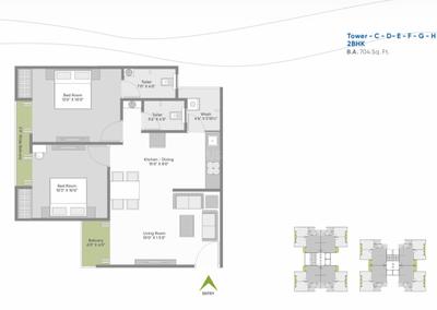 Image of 704 Sq.ft 2 BHK Apartment / Flat for sale in Shree Siddheshwar Hilltown, Sama Savli, Vadodara for Rs. 3900000