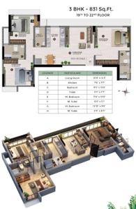 Floor Plan Image of 1300 Sq.ft 3 BHK Apartment / Flat for sale in Airoli Navi Mumbai for Rs. 16200000