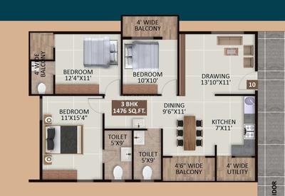 Image of 1476 Sq.ft 3 BHK Apartment / Flat for sale in GM Sri Sai Signature, Horamavu, Bengaluru for Rs. 9900000