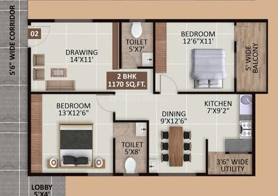 Image of 1170 Sq.ft 2 BHK Apartment / Flat for sale in Ramamurthy Nagar, Bengaluru for Rs. 7985000