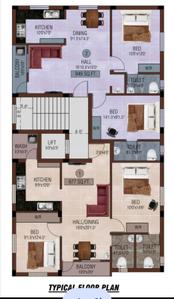 Floor Plan Image of 949 Sq.ft 2 BHK Apartment / Flat for sale in Adambakkam Chennai for Rs. 9015500