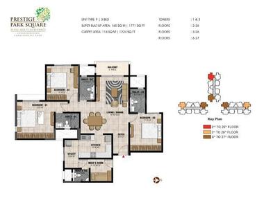 Image of 1771 Sq.ft 3.5 BHK Apartment / Flat for sale in Prestige Park Square, Gottigere, Bengaluru for Rs. 31000000