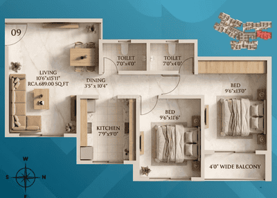 Image of 1104 Sq.ft 2 BHK Apartment / Flat for sale in Pramanik Walchand Park View, Mira Road East, Mira Bhayandar for Rs. 11100000