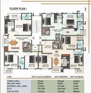 Floor Plan Image of 888 Sq.ft 2 BHK Apartment / Flat for sale in Urban Enclave, Zoo Tiniali Guwahati for Rs. 4856400