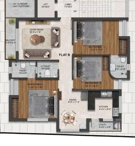 Image of 1425 Sq.ft 3 BHK Apartment / Flat for sale in Ullagaram, Chennai for Rs. 14800000