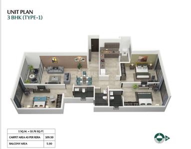 Image of 1510 Sq.ft 3 BHK Apartment / Flat for sale in Kumar 47 East B Wing B C And D, Mundhwa, Pune for Rs. 13500000