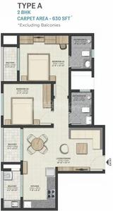 Image of 1000 Sq.ft 2 BHK Apartment / Flat for sale in Sobha Dream Heights, Gujarat International Finance Tec City, Gandhinagar for Rs. 12500000