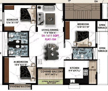 Image of 1302 Sq.ft 3 BHK Apartment / Flat for sale in Perungudi, Chennai for Rs. 24500000