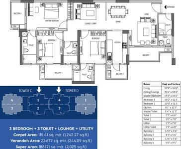 Image of 2025 Sq.ft 3 BHK Apartment / Flat for sale in Emaar Palm Heights, Sector 77, Gurgaon for Rs. 25800000