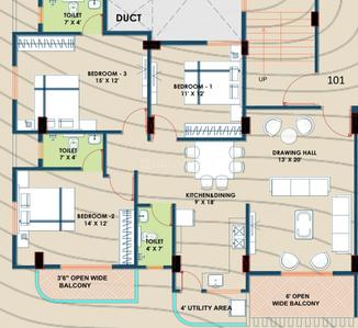 Image of 1750 Sq.ft 3 BHK Apartment / Flat for sale in Gorewada, Nagpur for Rs. 7000000