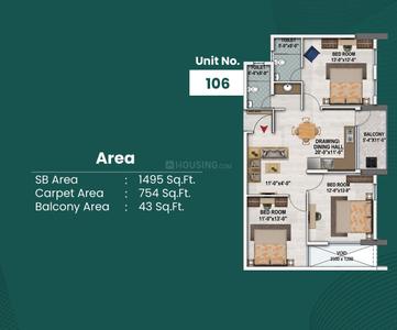 Image of 909 Sq.ft 3 BHK Apartment / Flat for sale in JB Polaris, Tamando, Bhubaneswar for Rs. 7700000