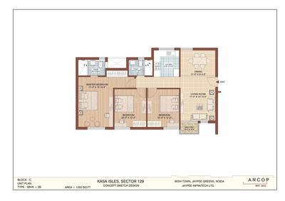 Image of 1250 Sq.ft 3 BHK Apartment / Flat for sale in Jaypee Kasa Isles, Sector 129, Noida for Rs. 9500000