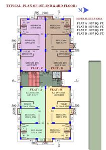 Floor Plan Image of 807 Sq.ft 2 BHK Apartment / Flat for sale in Behala Kolkata for Rs. 3100000