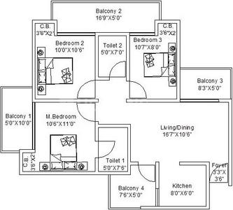 Floor Plan Image of 1255 Sq.ft 2 BHK Apartment / Flat for sale in NCR Monarch, Noida Extension Greater Noida for Rs. 10800000