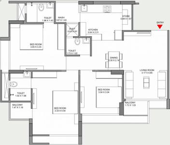 Image of 1790 Sq.ft 3 BHK Apartment / Flat for sale in DR Praharsh Serena, Bopal, Ahmedabad for Rs. 7500000