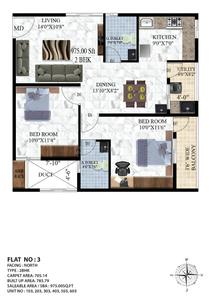 Image of 1112 Sq.ft 2 BHK Apartment / Flat for sale in Rayasandra, Bengaluru for Rs. 6672000
