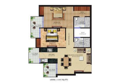 Image of 1225 Sq.ft 2 BHK Apartment / Flat for sale in Resizone Paradise Greens, Majra, Dehradun for Rs. 6100000