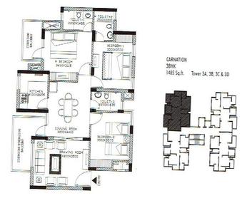 Image of 1480 Sq.ft 3 BHK Apartment / Flat for sale in Orris Carnation Residency, Sector 85, Gurgaon for Rs. 14200000