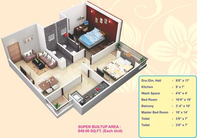 Image of 840 Sq.ft 2 BHK Apartment / Flat for sale in Gopal Nagar, Bhopal for Rs. 2150000